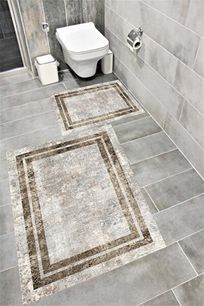 Bordo Halı Set de covoare de baie cu imprimare digitală, rezistentă la apă, c...