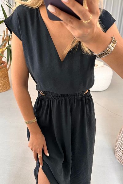 Suzi Modal Fabric Waist Decoleted V-Neck Dress 4S781