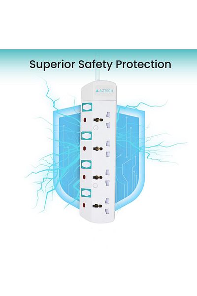 Aztech 4 Way 5M 3250W Power Stips Cord ECAS Cert 4 Universal Outlets Electrical Strip Cable UK Plug