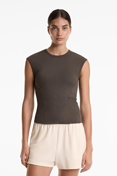 Oysho Pamuk ve modal içeren rib kısa kollu tişört