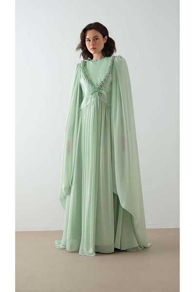 miha Hicran Önal Pre-Size Flower Accessory Dress Mint