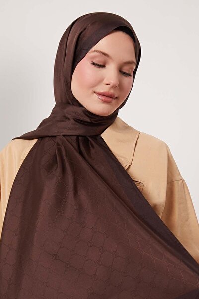 Levidor Acı Kahve Petek Desen Monogram İpek Şal