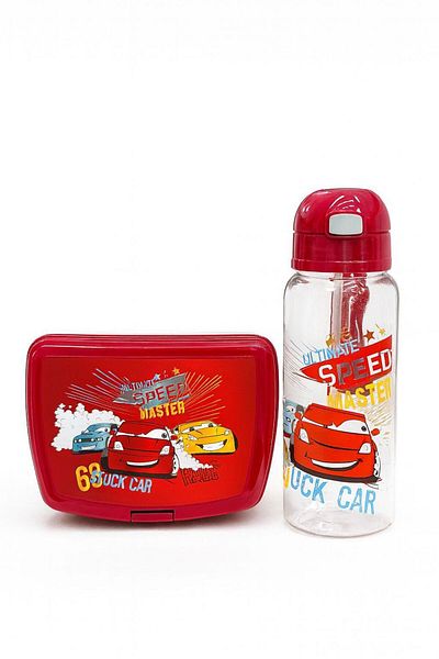 Bayev Car 2-Piece School Lunch Set Lunch Box - Red Lunch Container and Water Bottle Set