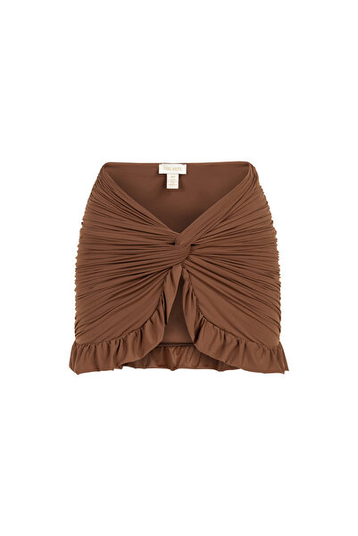 TIME MUSE Fusta cu volane maro cu detaliu cu noduri CARRIE