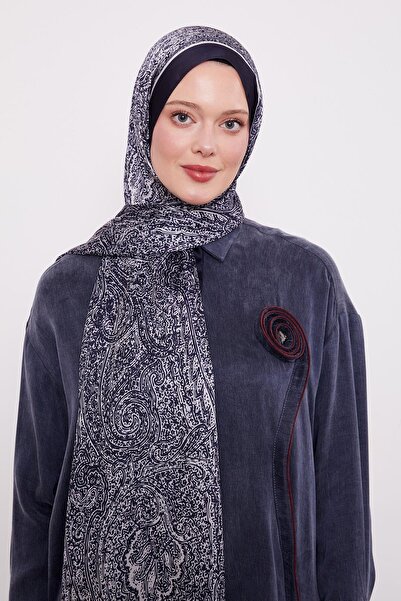 Levidor K.Lacivert Baskılı Hint İpeği Şal
