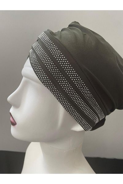 BERCHEM SCARF Women's 3 Three Cross Stones Khaki Color Turban Bonnet
