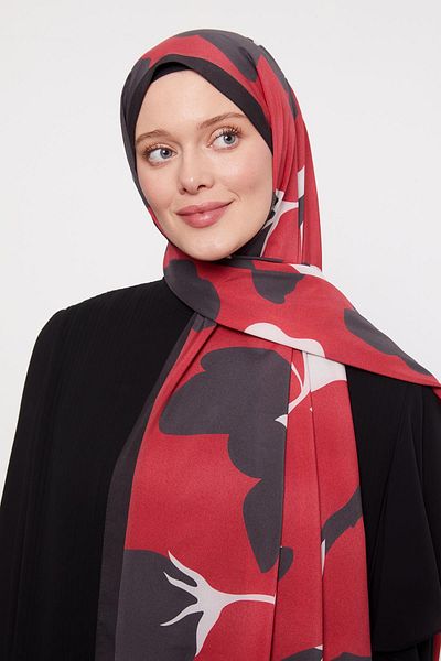 Levidor Red Abstract Floral Patterned Elegance Shawl