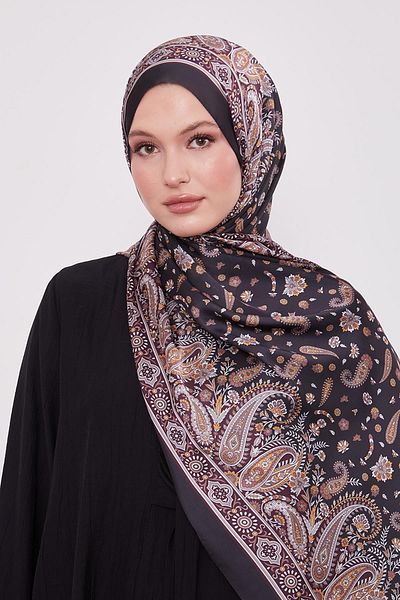Levidor Black-Brown Mixed Flower Indian Silk Shawl