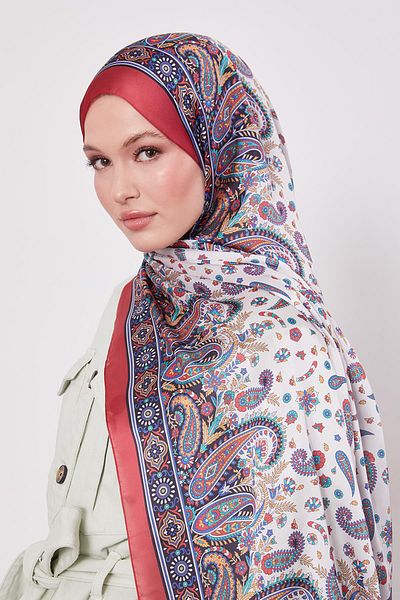 Levidor Red Mixed Flower Indian Silk Shawl