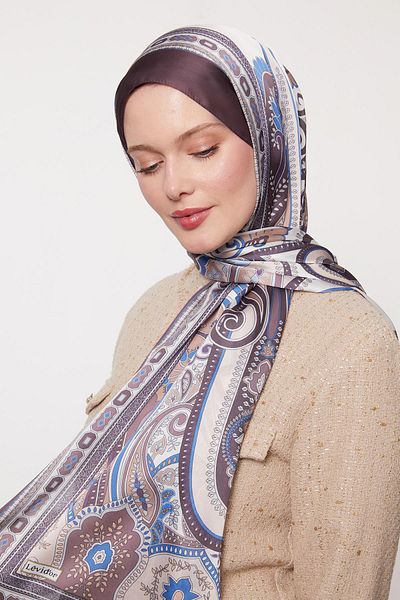 Levidor Chocolate Coffee Edge Geometric Pattern Indian Silk Shawl