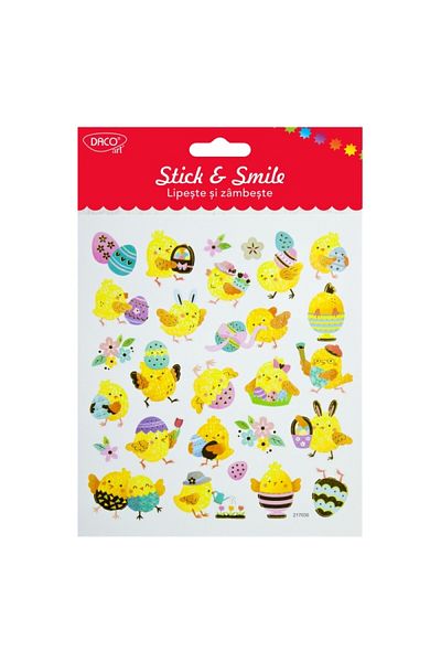 daço Autocolant model pui de Paște cu băț și zâmbet, material hârtie, 22 buc/set, dimensiuni 15×16,6 cm