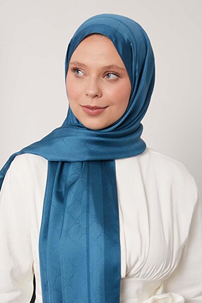 Levidor Μεταξωτό σάλι με μονόγραμμα με λεπτομέρεια σε ρίγες ινδικής μπλες