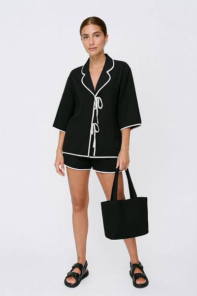 My Blog Negru - Set pantaloni scurți cu șnur natural - 9000