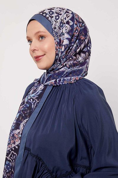 Levidor Denim Blue Abstract Flower Pattern Love Shawl