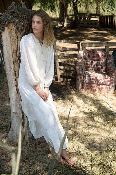 Hooopstore Linen Textured Basic Natural Dress