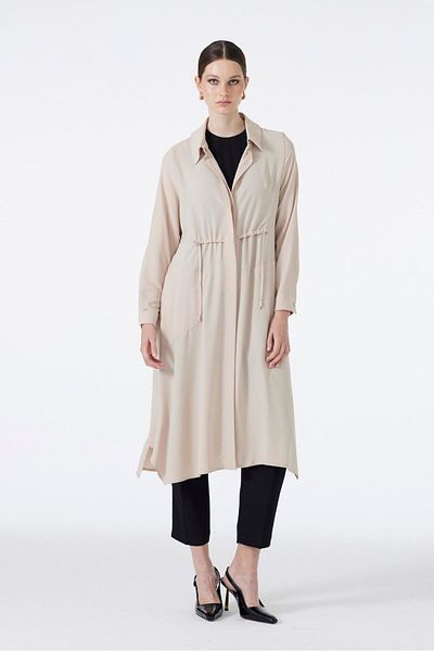 Zühre Shirt Collar Pocket Detailed Long Beige Wear Out Gc-0062