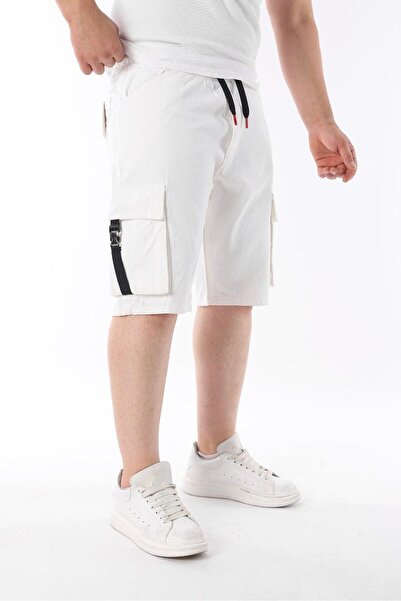 Fashion İstanbul Erkek Lastikli Rahat Kalıp Gabardin Şort Beyaz