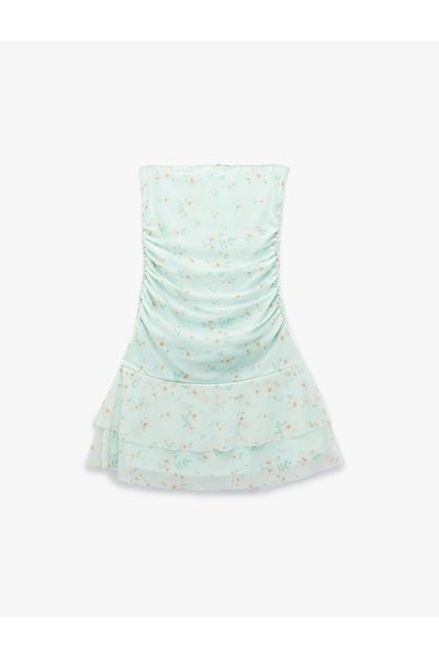 Koton Gathered Strapless Neckline Mini Dress