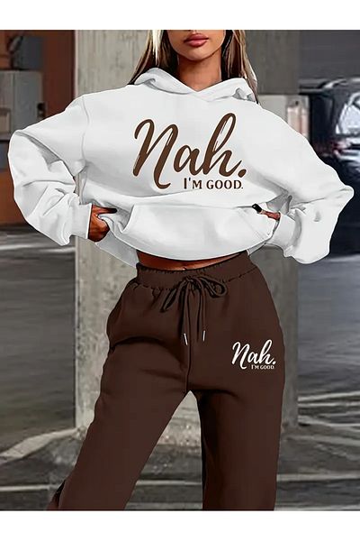 aynewmoda Two-Piece Letter Printed Long-Sleeved Jacket for Women