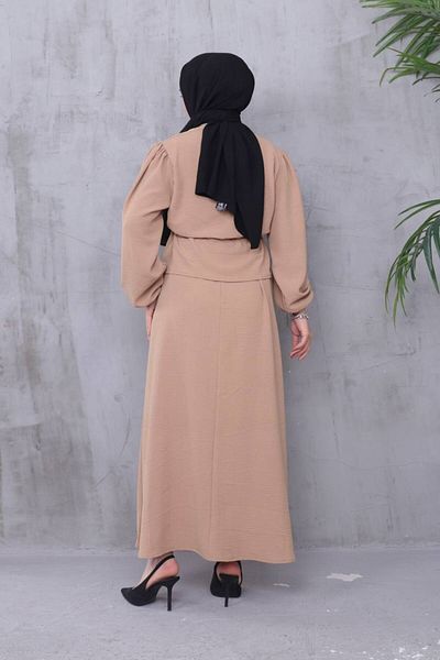 Monchoix Women's Waist Adjustable Ayrobin Fabric Shirt Skirt Double Hijab Suit