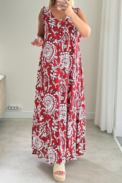 Suzi Mixed Pattern V-Necklace Dress Cr1083
