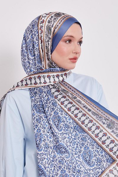Levidor Petrol Blue Mini Flower Indian Silk Shawl