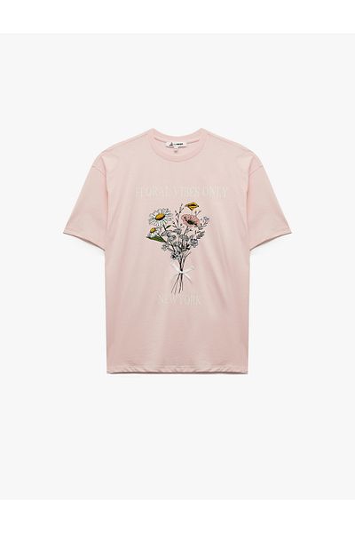 Koton Comfortable Fit Short Sleeve Crew Neck Cotton Floral Print T-Shirt