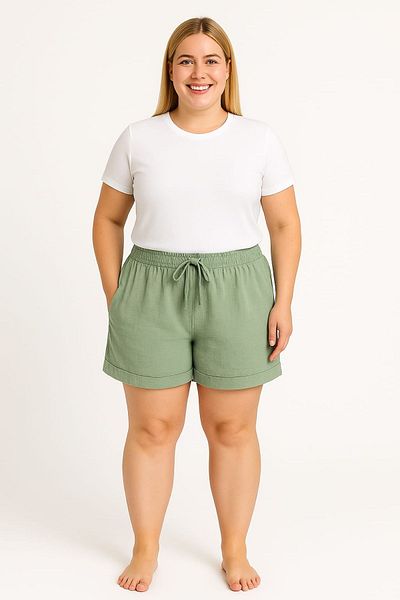 enmodaiçgiyim Plus Size 100% Cotton Muslin Fabric Women's Two Pockets Casual Summer Shorts
