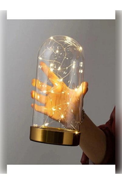 rkmstore 3 Metre Günışığı Peri Ledli Dekoratif Ters Fanus – Mika Gold Tabanlı Işıklı Fanus Teraryum