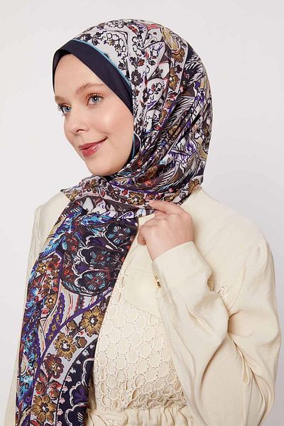 Levidor Black-Blue Abstract Flower Pattern Love Shawl