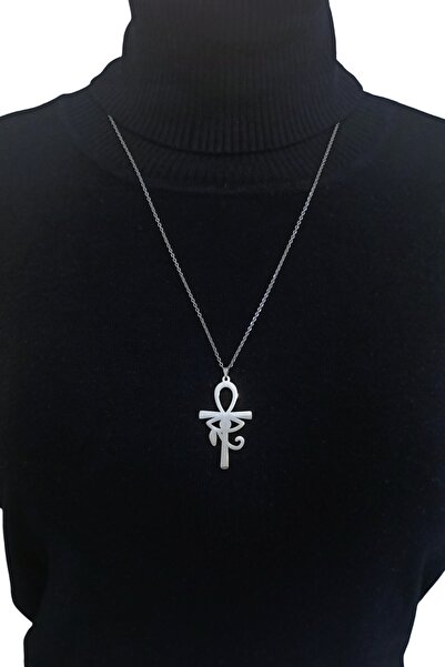 Sihirli Titreşimler Ankh Ve Horus'un Gözü Paslanmaz Çelik Kolye Hayat Anahtarı Nil'in Anahtarı Gümüş Renkli