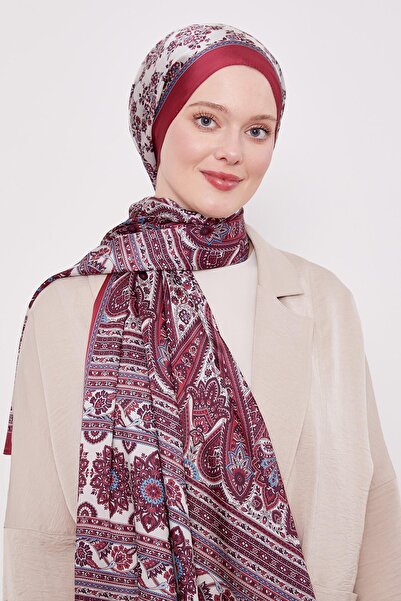 Levidor Kırmızı Sarmal Desen Hint İpeği Şal