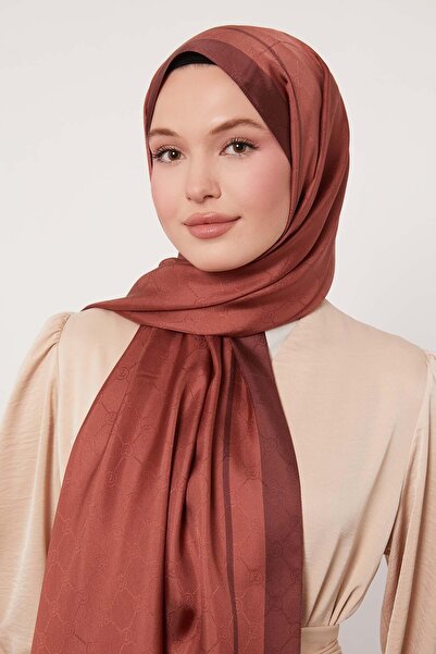Levidor K.Burgundy Stripe Detail Monogram Silk Shawl
