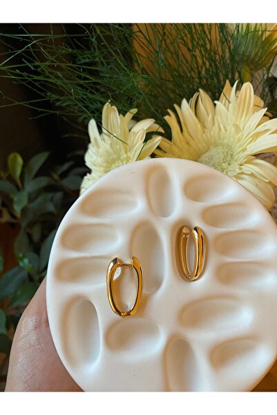 Anetta Jewelry Gold renk oval dikdörtgen model çelik kadın küpe