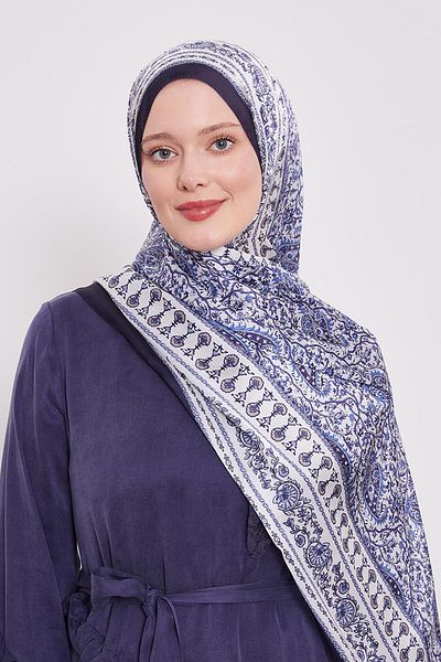 Levidor Navy Blue Mini Floral Indian Silk Shawl