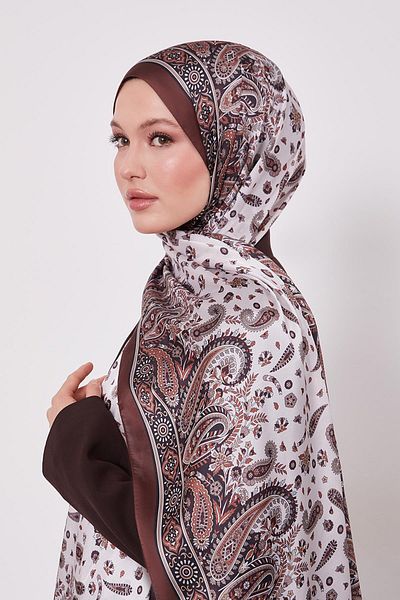 Levidor Bitter Brown Mixed Flower Indian Silk Shawl