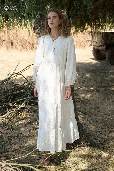 Hooopstore Linen Textured Basic Natural Dress