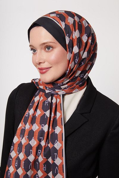 Levidor Black-Orange Honeycomb Pattern Love Shawl