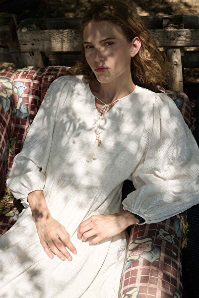 Hooopstore Linen Textured Basic Natural Dress