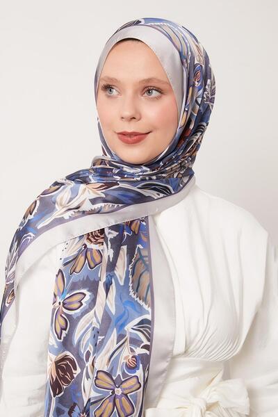 Levidor Blue Petunia Pattern Indian Silk Shawl