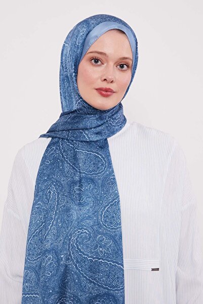 Levidor Şal de mătase indiană cu model autentic albastru bebeluş