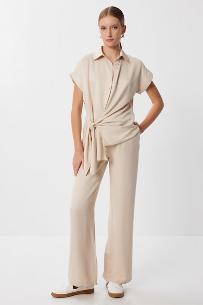 Lovelyİstanbul Lacing Detailed Satin Surface Suit Lff0037 Cream