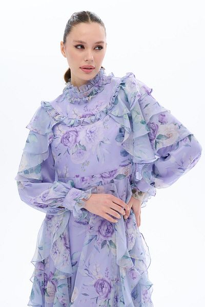 miha Hicran Önal Shoulder and Skirt Busted Dress Lilac