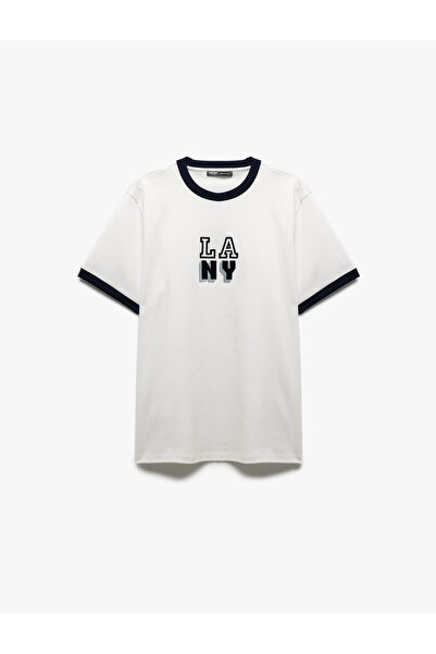 Koton Cotton Contrast Detailed Regular Fit Tough Fabric Short Sleeve Crew Neck Printed T-Shirt