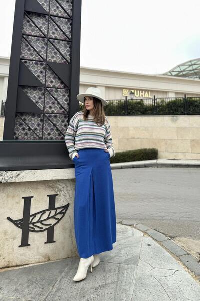 NEW LAVİVA Жіноча спідниця з плісированими деталями спереду, А-силует, застібка-блискавка ззаду, довга кашемірова спідниця