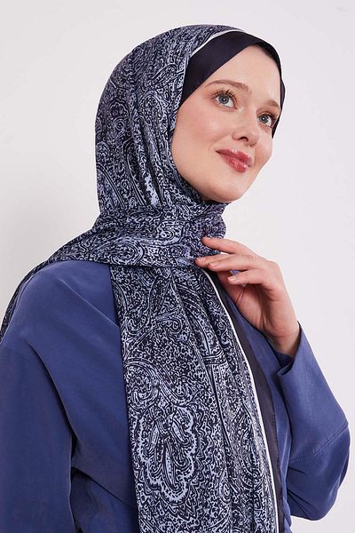 Levidor Navy Blue Mixed Pattern Indian Silk Shawl