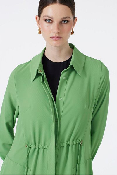 Zühre Shirt Collar Pocket Detailed Long Green Wear Out Gc-0062