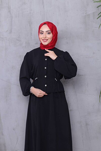 Monchoix Women's Waist Adjustable Ayrobin Fabric Shirt Skirt Double Hijab Suit