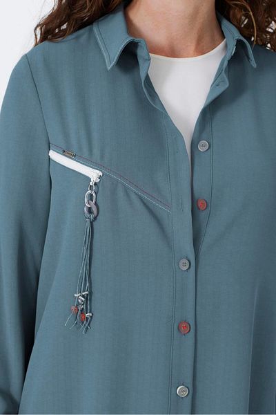 Zühre Shirt Collar Zipper Detail Gray Wear Out Gc-0026