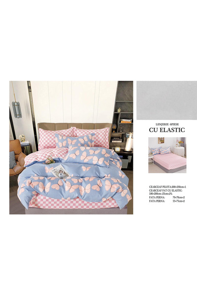 FIONNA.RO Lenjerie De Pat Finet Cu Elastic - Roz Cu Fluturasi